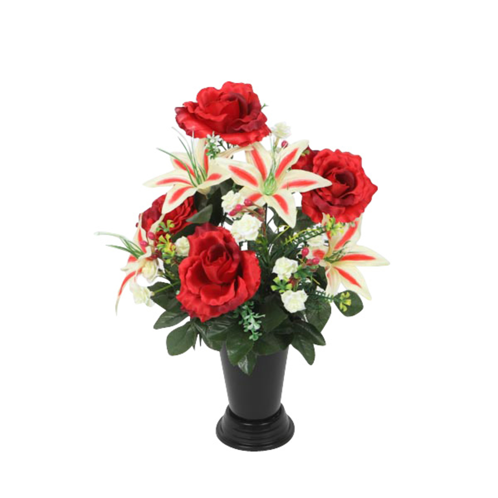 Fleurs artificielles - bouquet funéraire avec vase D.32 H.44cm