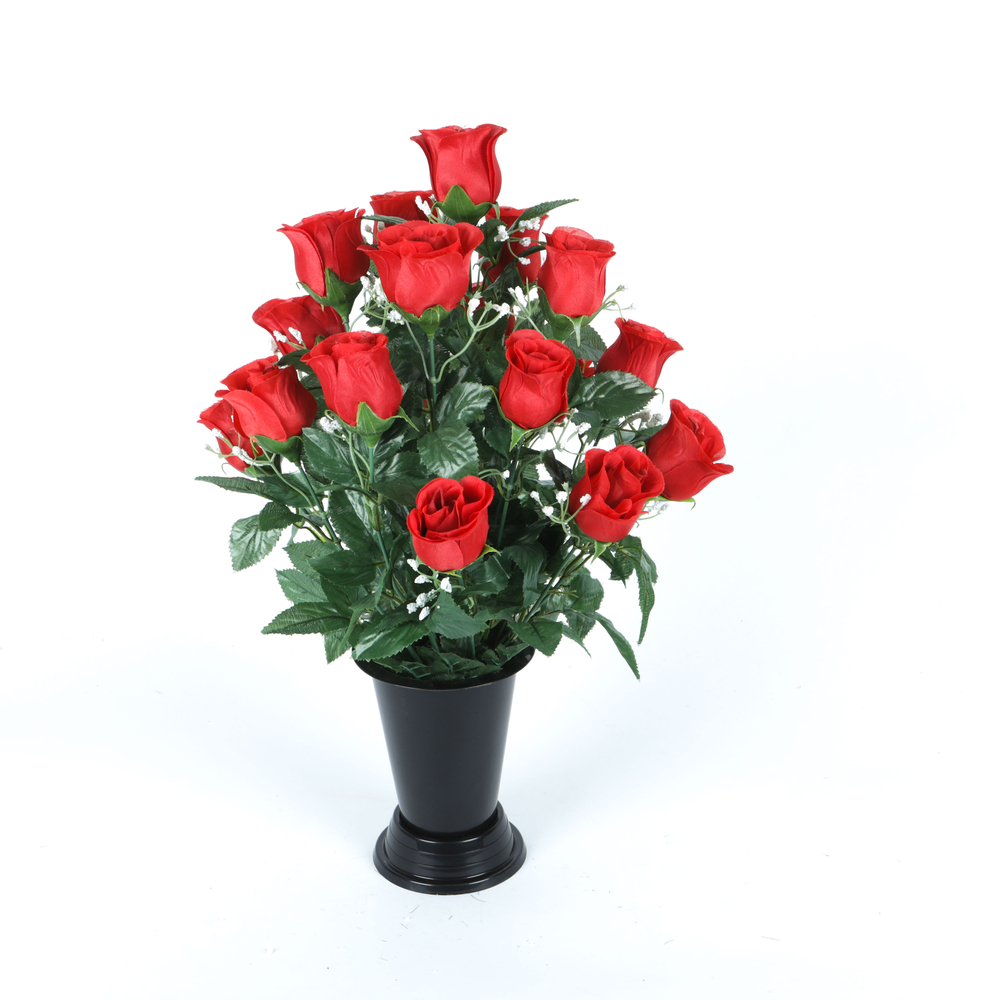 Fleurs artificielles - bouquet funéraire rouge avec vase D.28 H.46cm