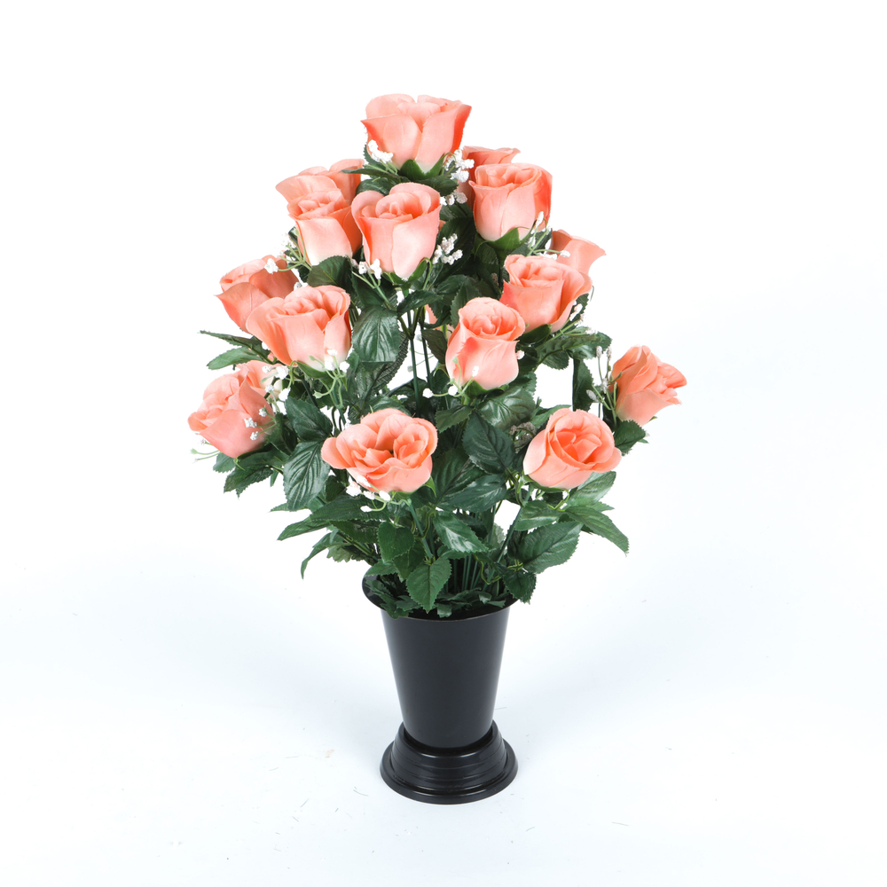 Fleurs artificielles - bouquet funéraire saumon avec vase D.28 H.46cm