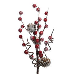 Branche de baies mousse/neige 7x15x30 cm rouge