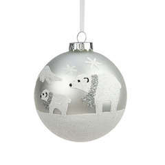 Boule de Noël en verre ours polaire blanc et argent - Ø8cm