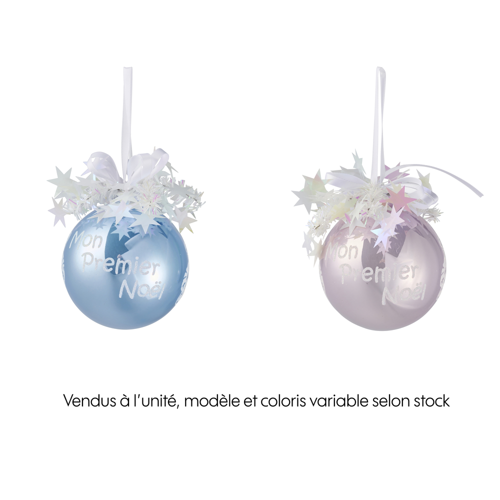 Boule 85mm Mon Premier Noel Bleu Rose