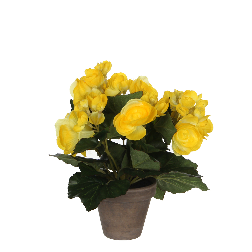 Bégonia artificiel en pot, coloris jaune - H.25xD.20cm