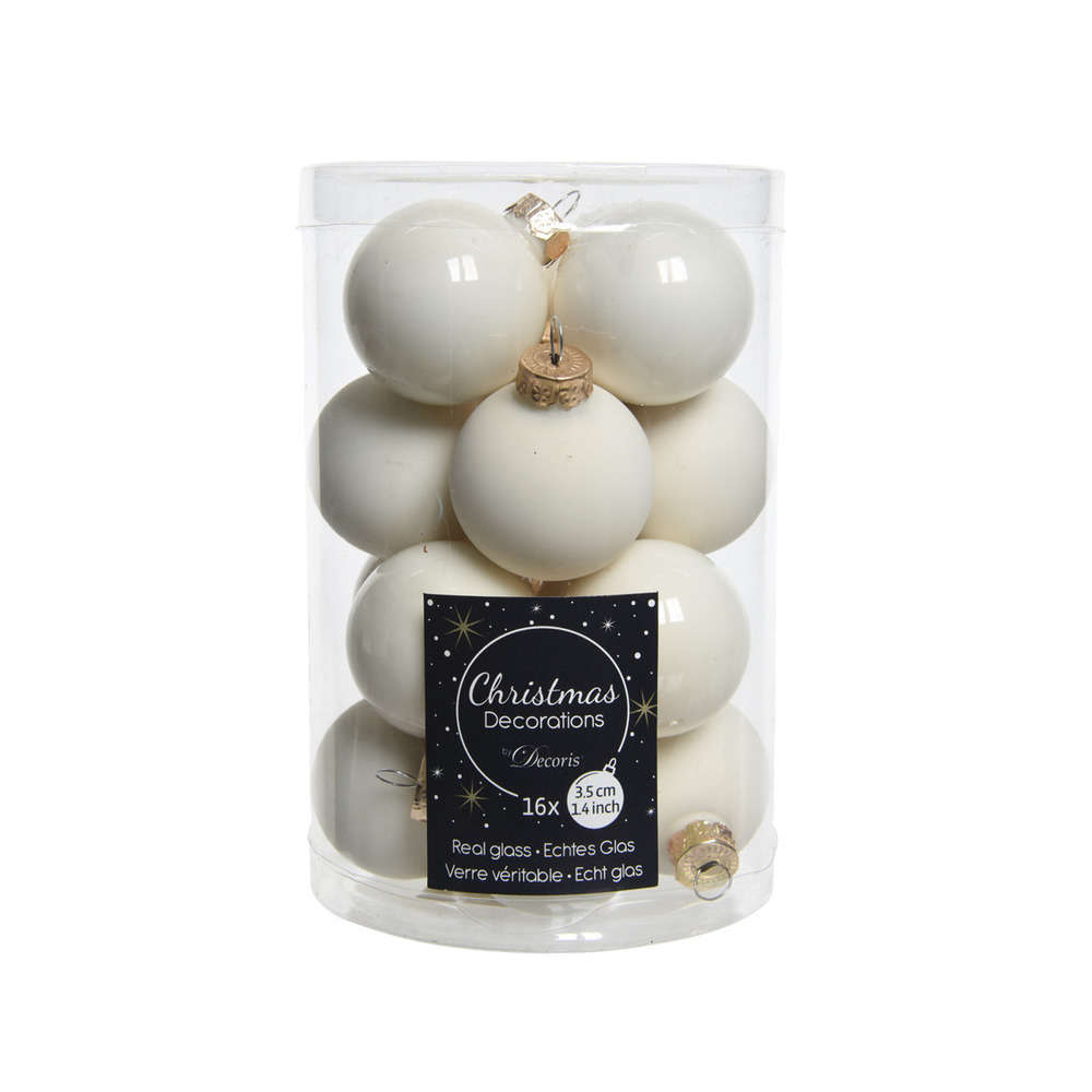 Assortiment 16 mini boules de Noël en verre, coloris blanc - D.3,5cm