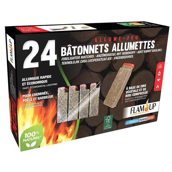 Allume-feux en bois compressé de 24 bâtonnets-allumettes