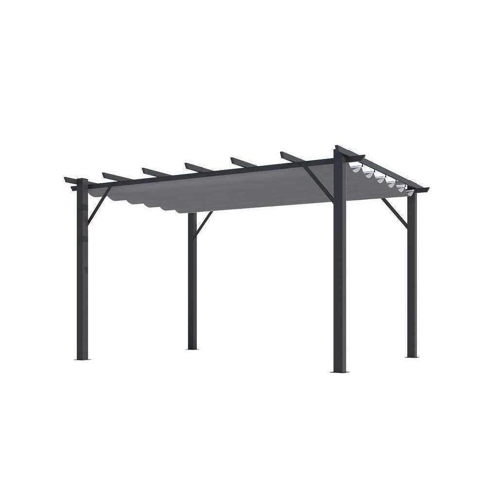Pergola aluminium anthracite 12m2 avec toile d'ombrage gris 280 gr/m2