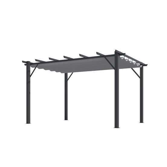 Pergola aluminium anthracite 12m2 avec toile d'ombrage gris 280 gr/m2