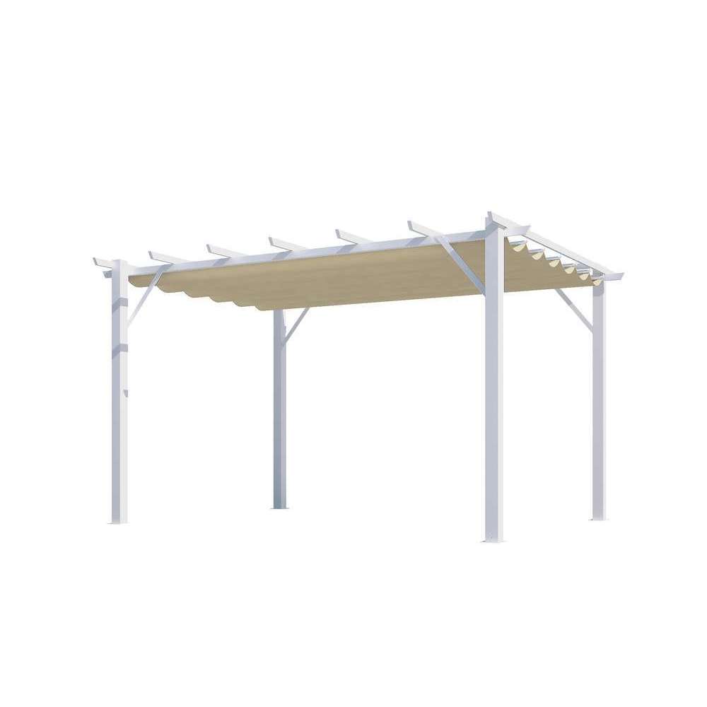 Pergola aluminium blanc 12 m2 avec toile d'ombrage écru 140 gr/m2