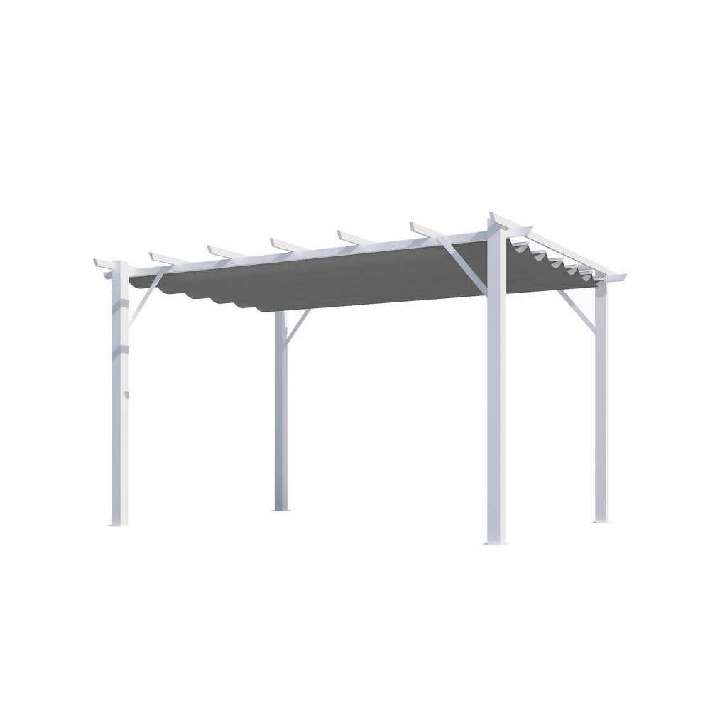 Pergola aluminium blanc 12 m2 avec toile d'ombrage gris 280 gr/m2