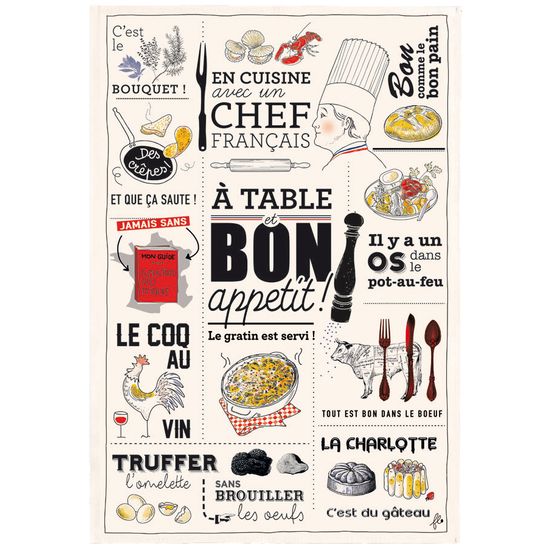 Torchon cuisine française - L.72 x l.48 cm