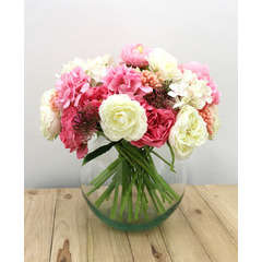 Bouquet champêtre artificiel de 36 tiges de fleurs blanches+roses 28cm |  Truffaut