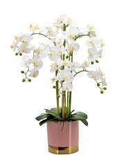 Orchidée géante artificielle 'toucher naturel' pot rose/or 80 cm