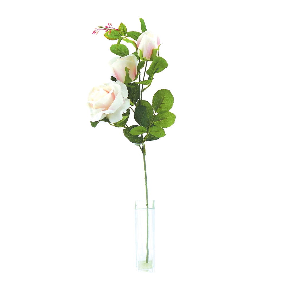 Fleur artificielle tige de rose coloris rose crème H.76cm