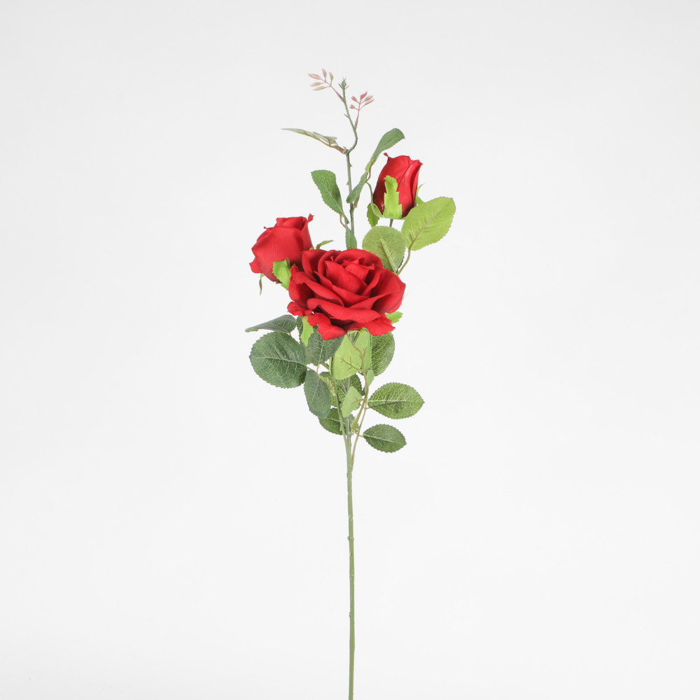 Fleur artificielle tige de rose coloris rouge H.76cm