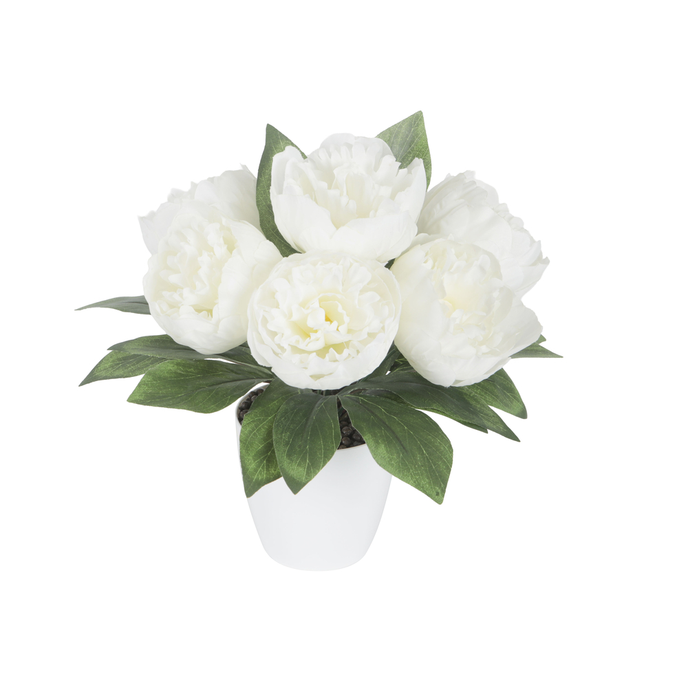 Fleurs artificielles - pivoines en pot blanc D.27 H.26cm