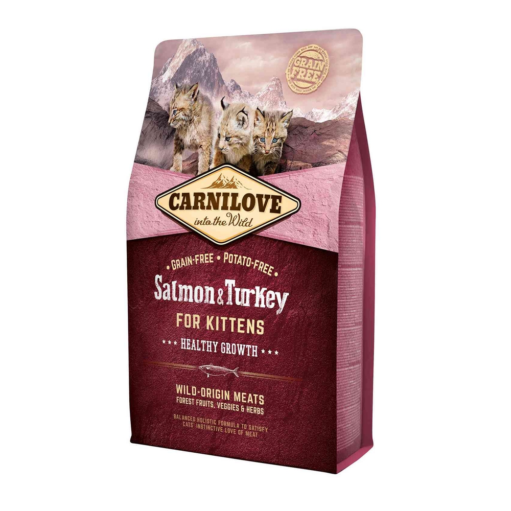 Croquettes Carnilove saumon/dinde pour chaton en sac de 2 Kg