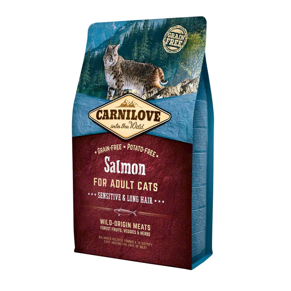 Croquettes Carnilove saumon pour chat adulte à poils longs Sac 2 Kg
