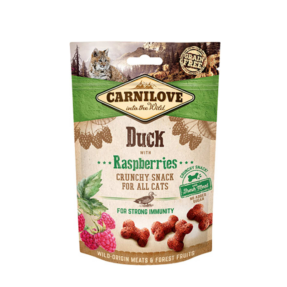 Friandises crunchy canard et framboise pour chat 50g