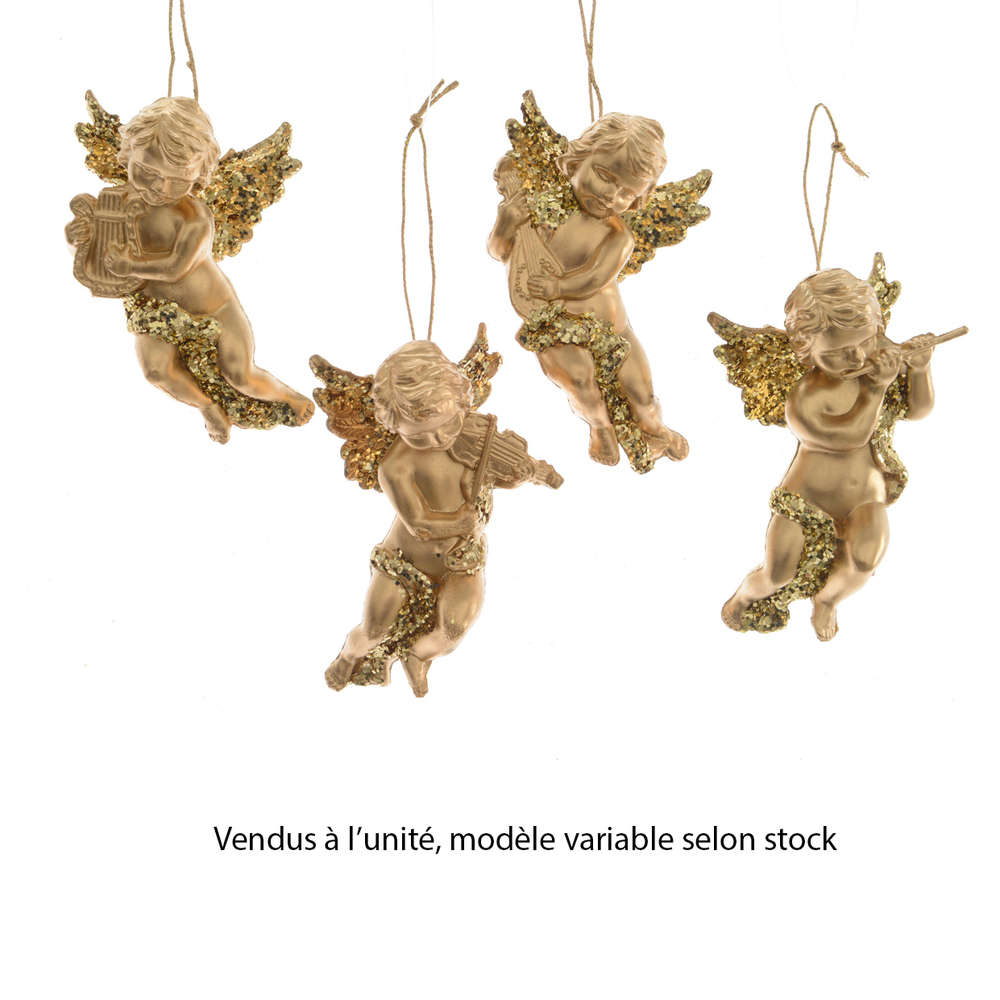 Décor à suspendre dans le sapin : Ange avec paillettes or H10 cm
