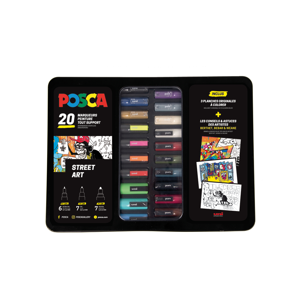 Mallette métal 20 marqueurs Posca Street Art
