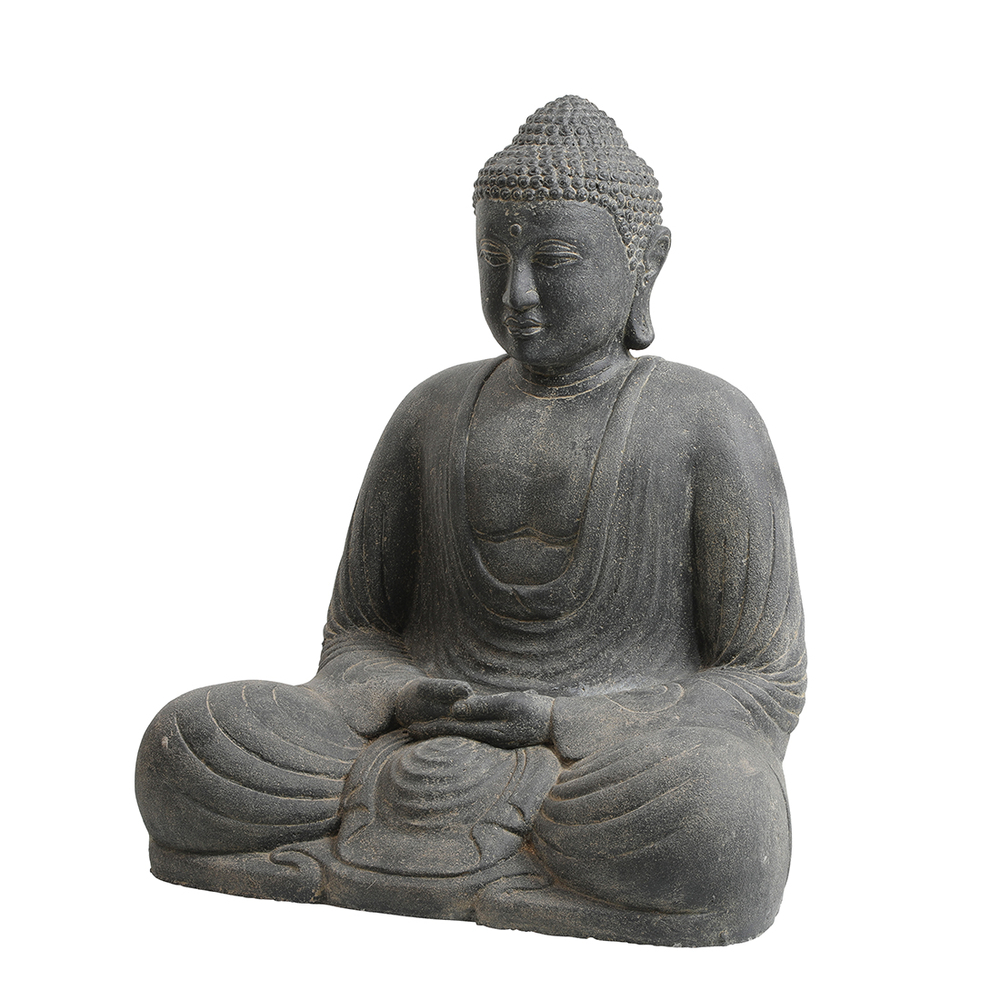 Statue de bouddha japonais assis en pierre reconstituée - H.55 cm
