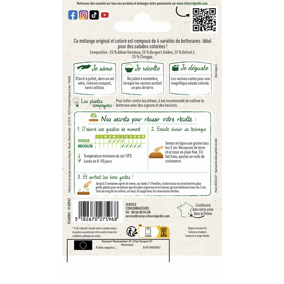 Graines de betterave Potagère Arc-en-Ciel en sachet