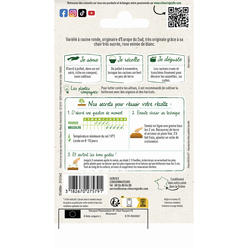 Graines de betterave Potagère Chioggia en sachet