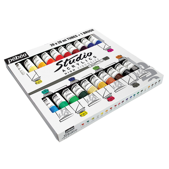 Coffret Studio Acrylics x 20 tubes 20ml assortis et pinceau