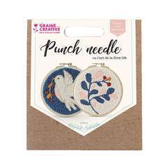 Kit Punch Needle diptyque, colombe et feuillages  2xD.150mm