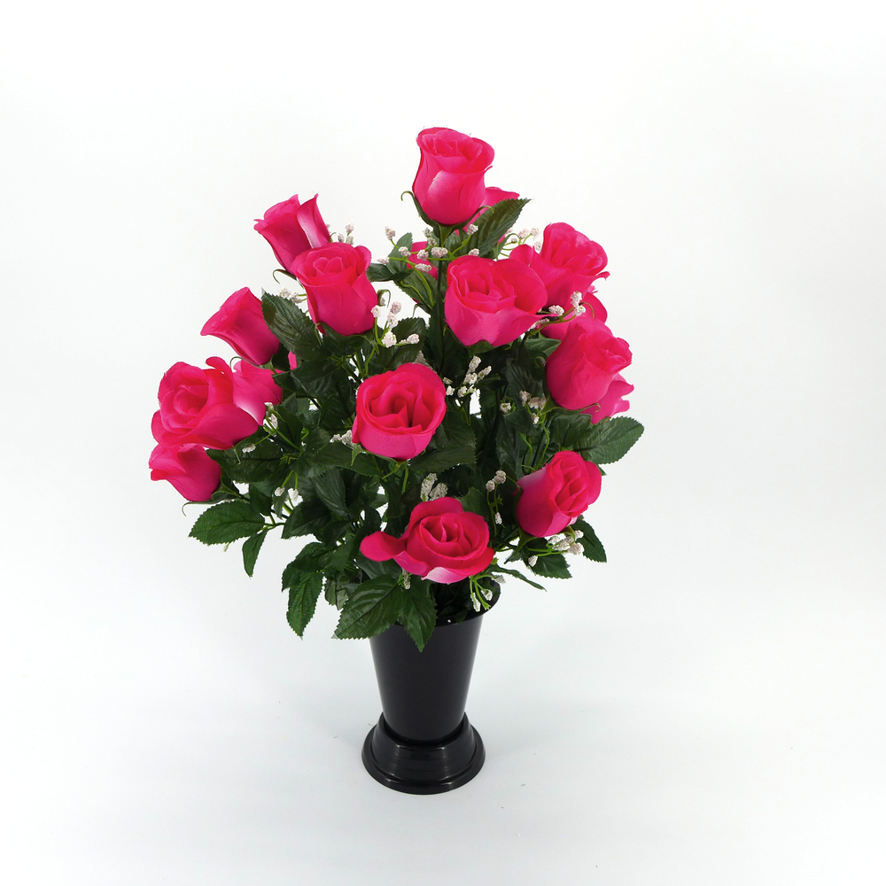 Fleurs artificielles - bouquet funéraire fuchsia D.28 H.46cm