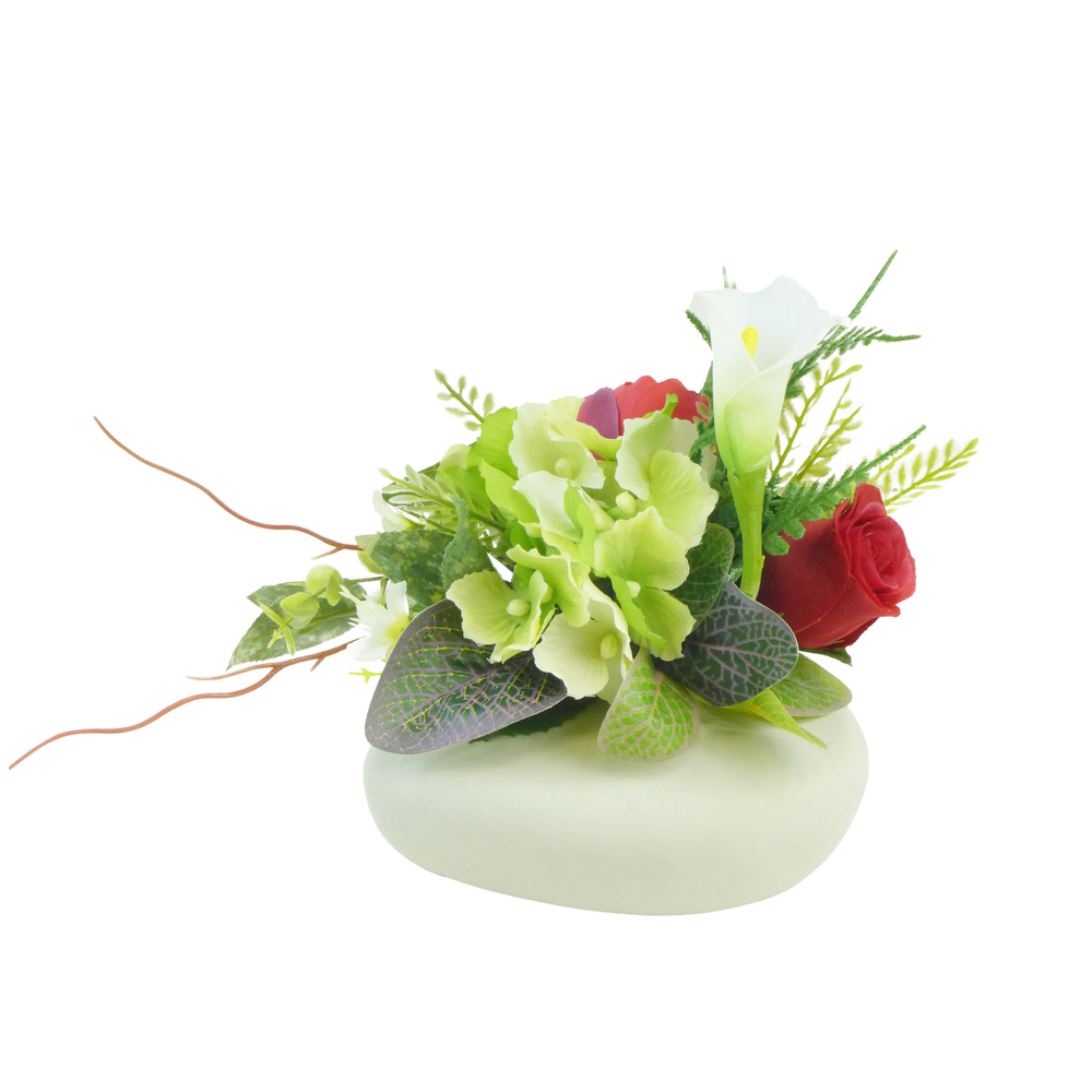 Composition florale artificielle cœur ciment D.20 H.20cm
