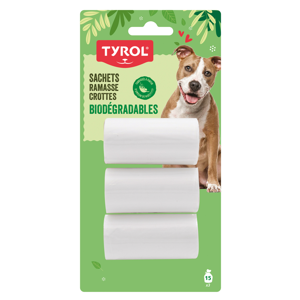 Recharge Tyrol sachets ramasse crottes biodégradables pour chien x3