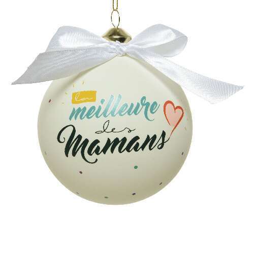 Boule de NoÃ«l en verre texte famille D10cm