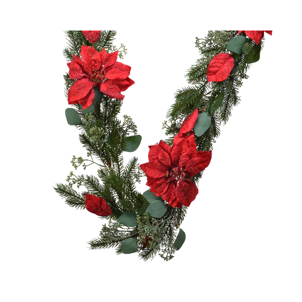 Guirlande poinsettia rouge 180 cm
