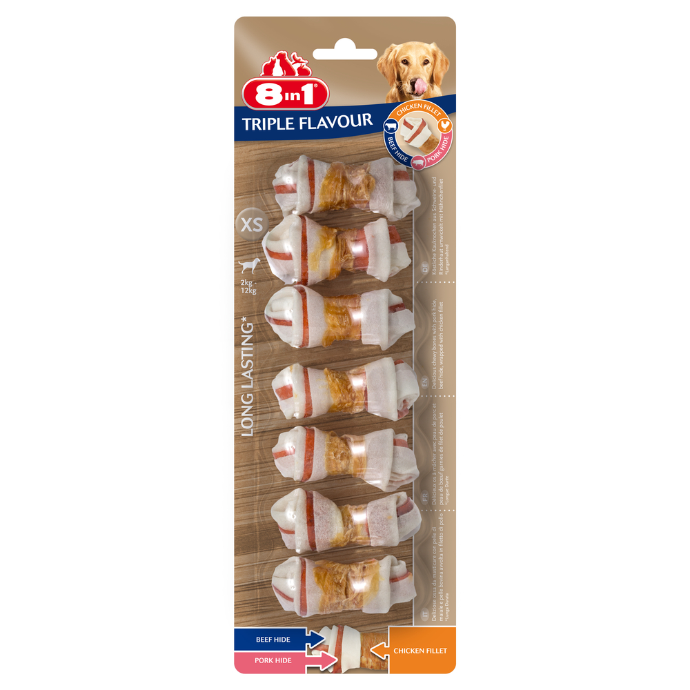 Friandise Os triple flavour pour chien - taille XS x7