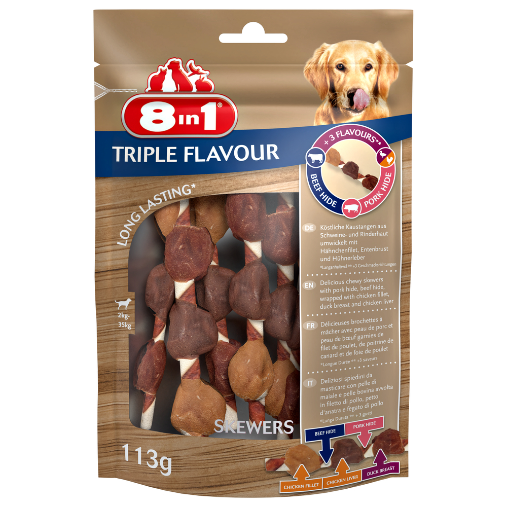 Friandise Skewers triple flavour pour chien x 6