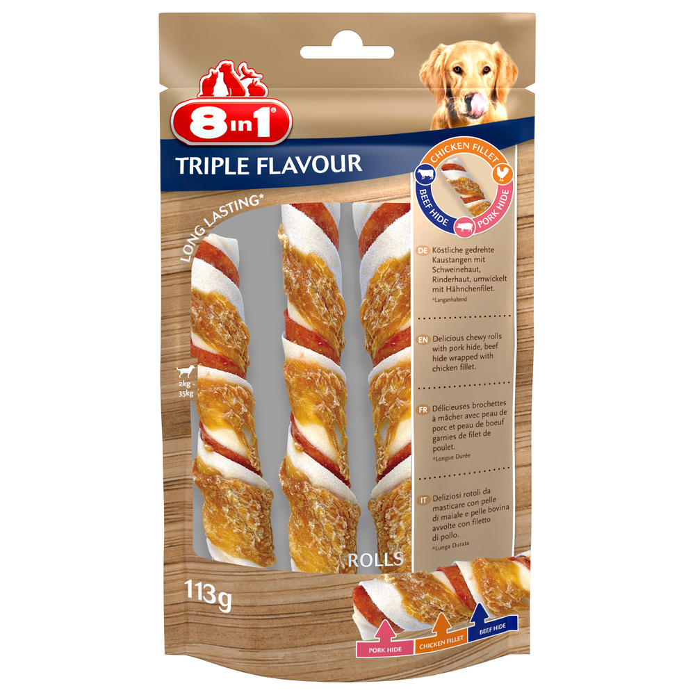 Friandise Rouleaux Triple Flavour pour chien x 3