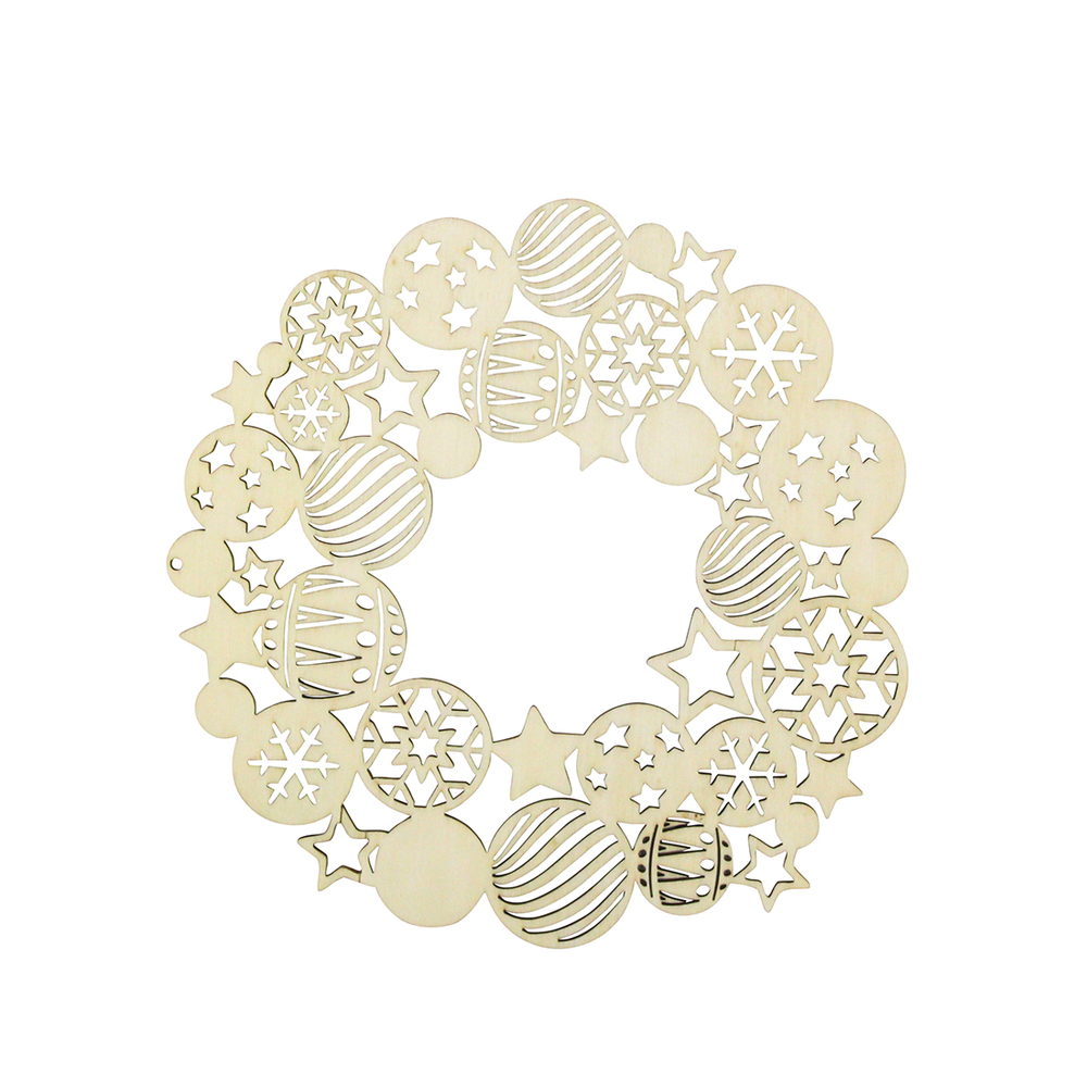 Couronne en bois avec motifs et découpes laser - D.22cm