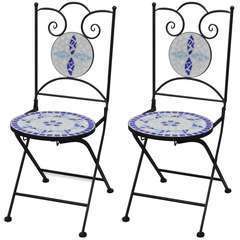 Chaises pliables de bistro 2 pcs Céramique Bleu et blanc
