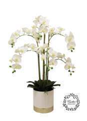 Orchidée géante artificielle toucher réel pot céramique blanc/or 80cm