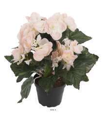 Begonia artificiel en pot H 28 cm superbe qualite Rose pâle