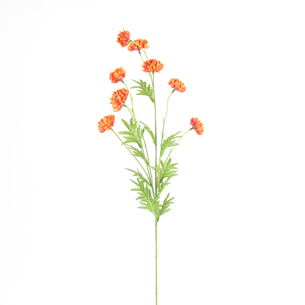 Fleur artificielle tige fleur pompon orange H.80cm