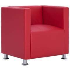 Fauteuil lounge cube rouge similicuir