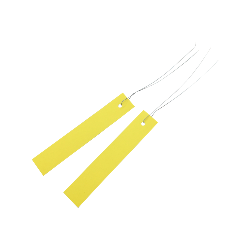 Ãtiquettes Ã  susp: plast, jaune, 10cm, x40