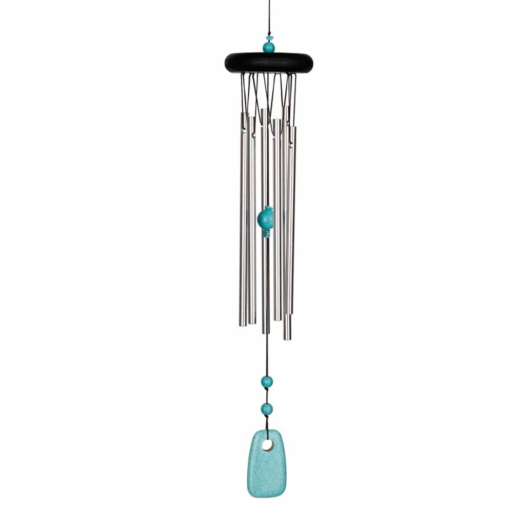 Carillon Chakras Corail en aluminium bleu turquoise - H.44 cm