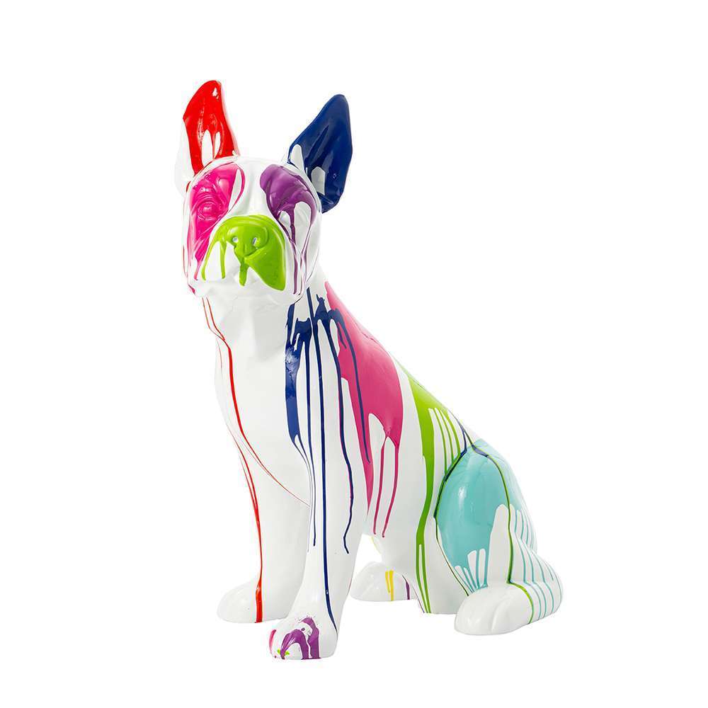 Statue bulldog français, effet trash multicolore, fond blanc - H.83cm