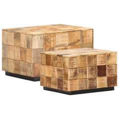 Tables basses avec design de blocs Bois de manguier brut - Lot de 2