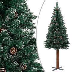 Sapin de Noël mince bois véritable et neige blanche Vert 150cm