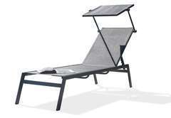 Chaise longue TOSCANE en aluminium et textilène avec brise soleil NOIR