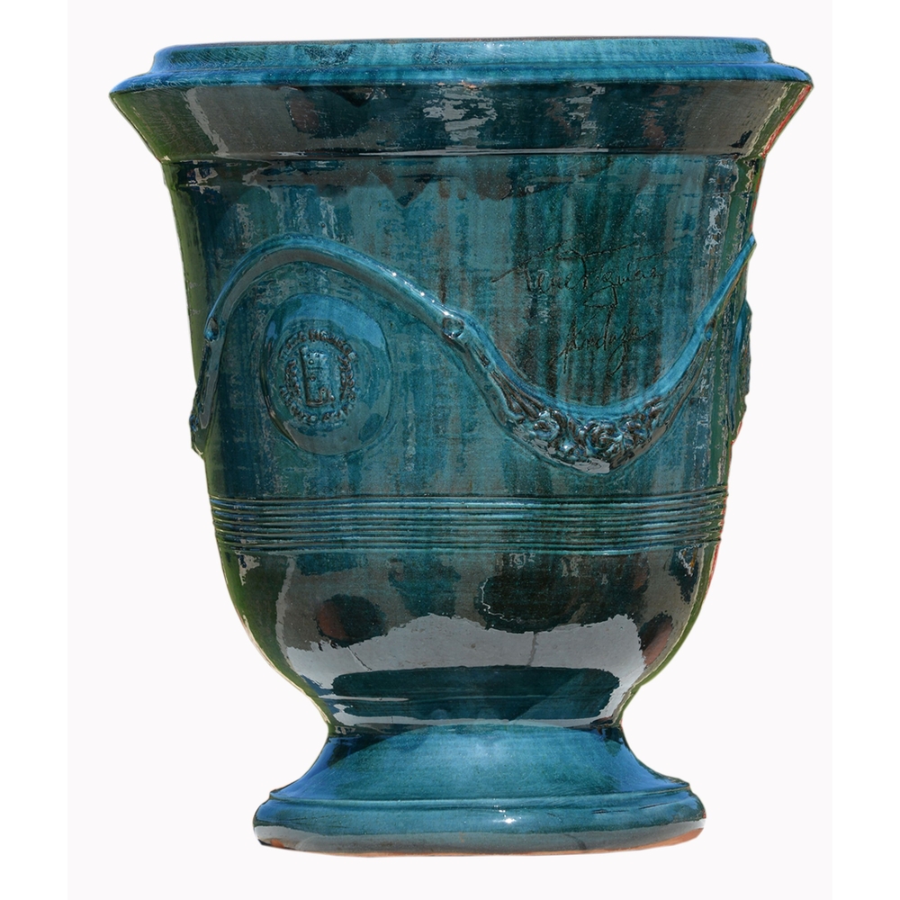 Vase Anduze en terre cuite émaillée n°3, coloris bleu D.47cm